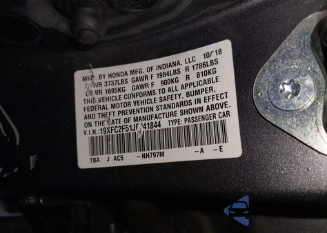 2018 Honda Civic Lx from USA, damaged, VIN 19XFC2F51JE041844